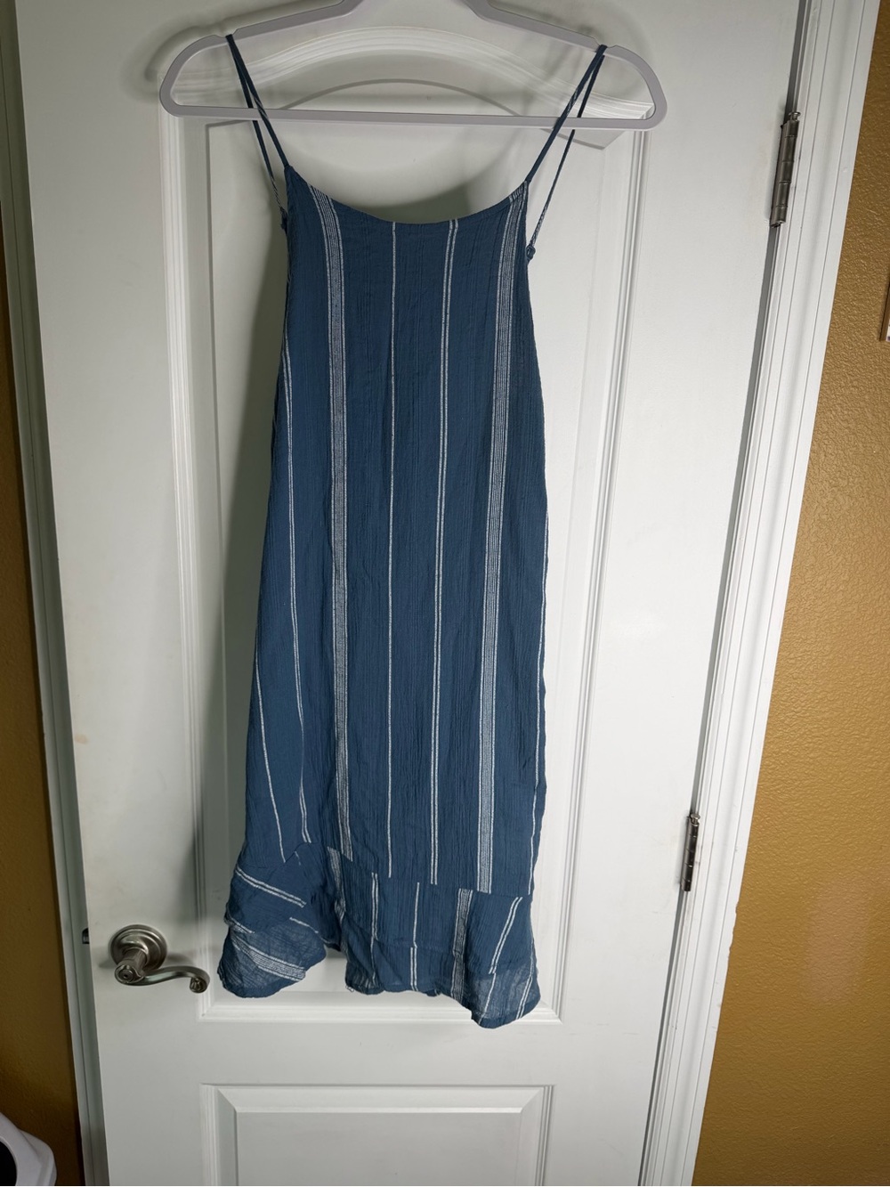 Lagaci Blue and White Vertical Striped Beach Midi Dress. Size L.